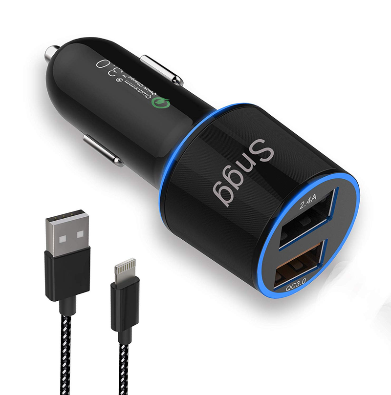 Illustration for article titled Phone Car Charger at only $5.49, QC3.0A Dual Port USB Car Charger+5ft Phone Charging Cable with free shippingÂ